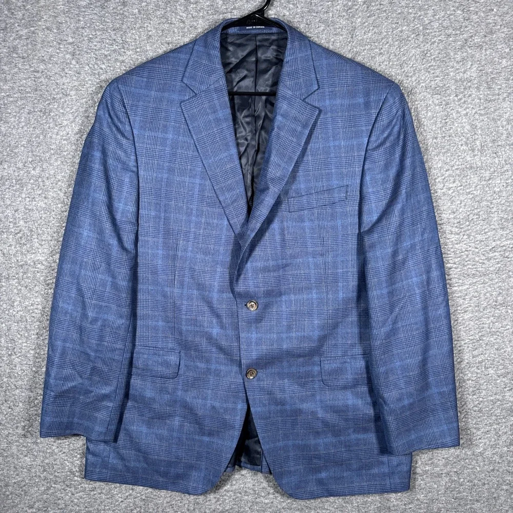 Loro Piana Sport Coat Mens 44R Blue Plaid 100% Wool Cremieux Blazer Jacket